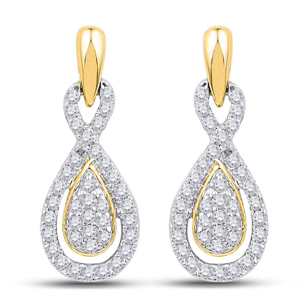 10k Yellow Gold Diamond Oval-shape Dangle Earrings 1/3 Cttw