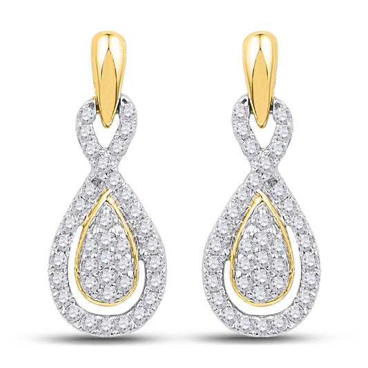 10k Yellow Gold Diamond Oval-shape Dangle Earrings 1/3 Cttw