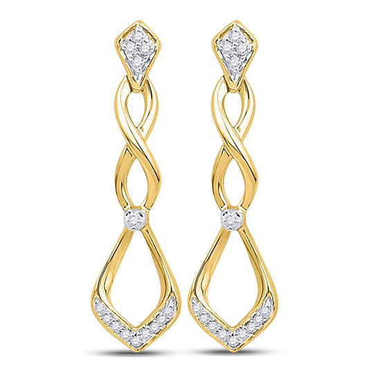 10k Yellow Gold Round Diamond Cascading Teardrop Dangle Earrings 1/10 Cttw