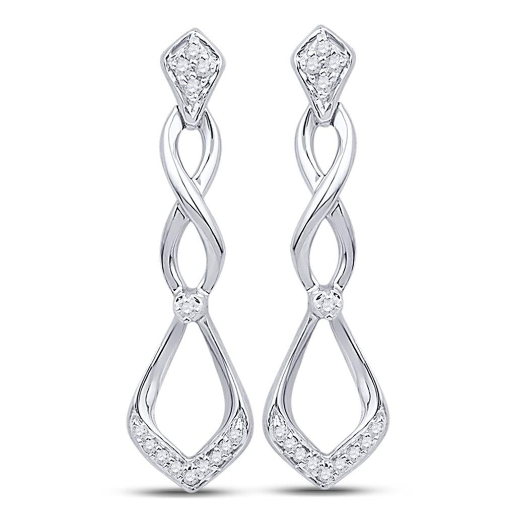 14k White Gold Round Diamond Cascading Teardrop Dangle Earrings 1/10 Cttw