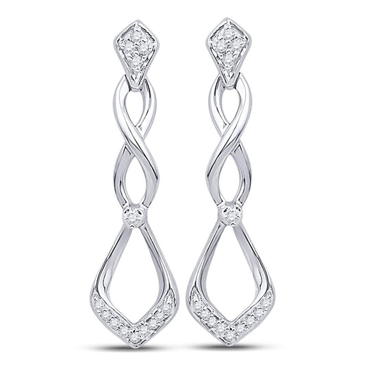 14k White Gold Round Diamond Cascading Teardrop Dangle Earrings 1/10 Cttw