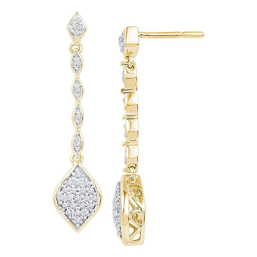 10k Yellow Gold Round Diamond Cluster Dangle Drop Earrings 1/4 Cttw