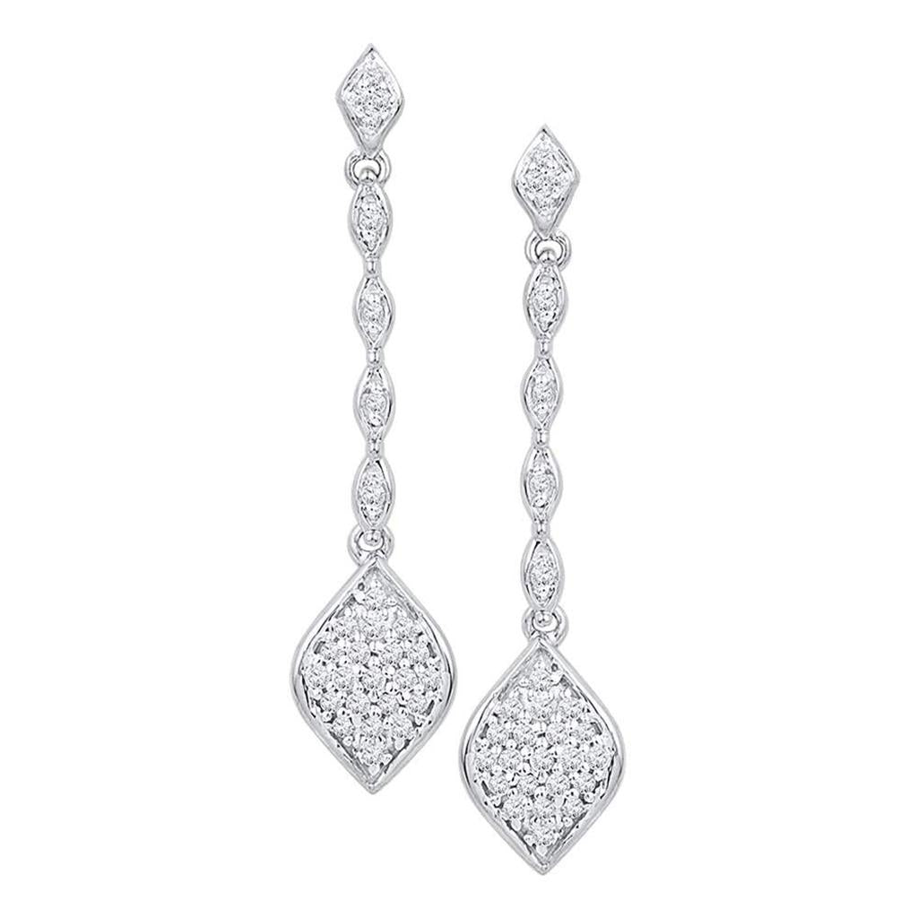 14k White Gold Round Diamond Cluster Drop Dangle Earrings 1/4 Cttw