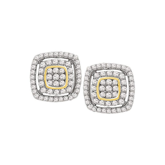 10k Yellow Gold Round Diamond Square Cluster Earrings 1/2 Cttw