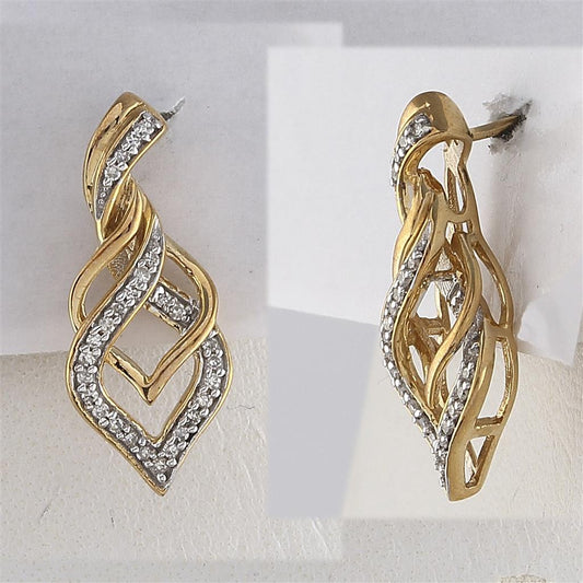 10k Yellow Gold Round Diamond Drop Earrings 1/5 Cttw