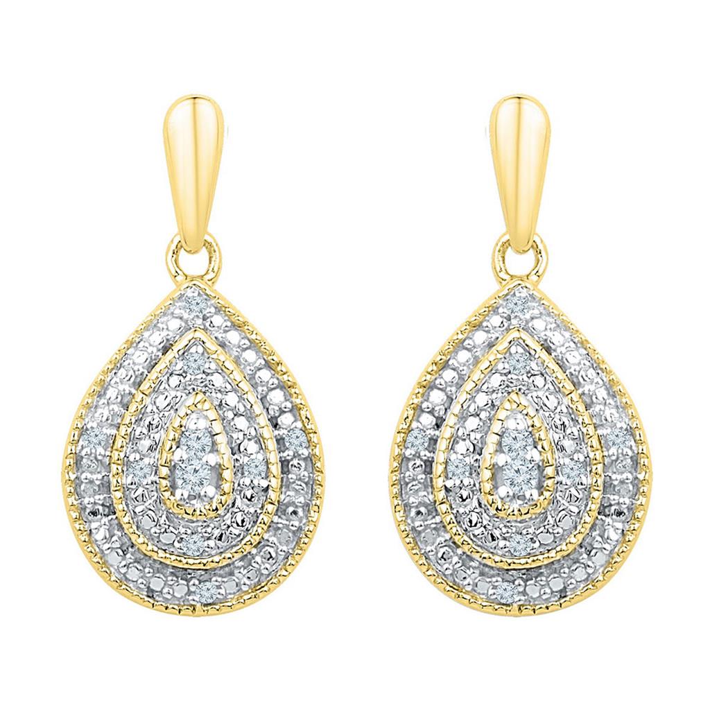 10k Yellow Gold Round Diamond Milgrain Teardrop Dangle Earrings 1/10 Cttw