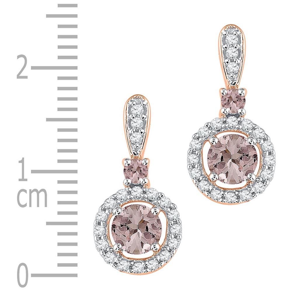 10k Rose Gold Round Morganite Diamond Circle Dangle Earrings 1 Cttw