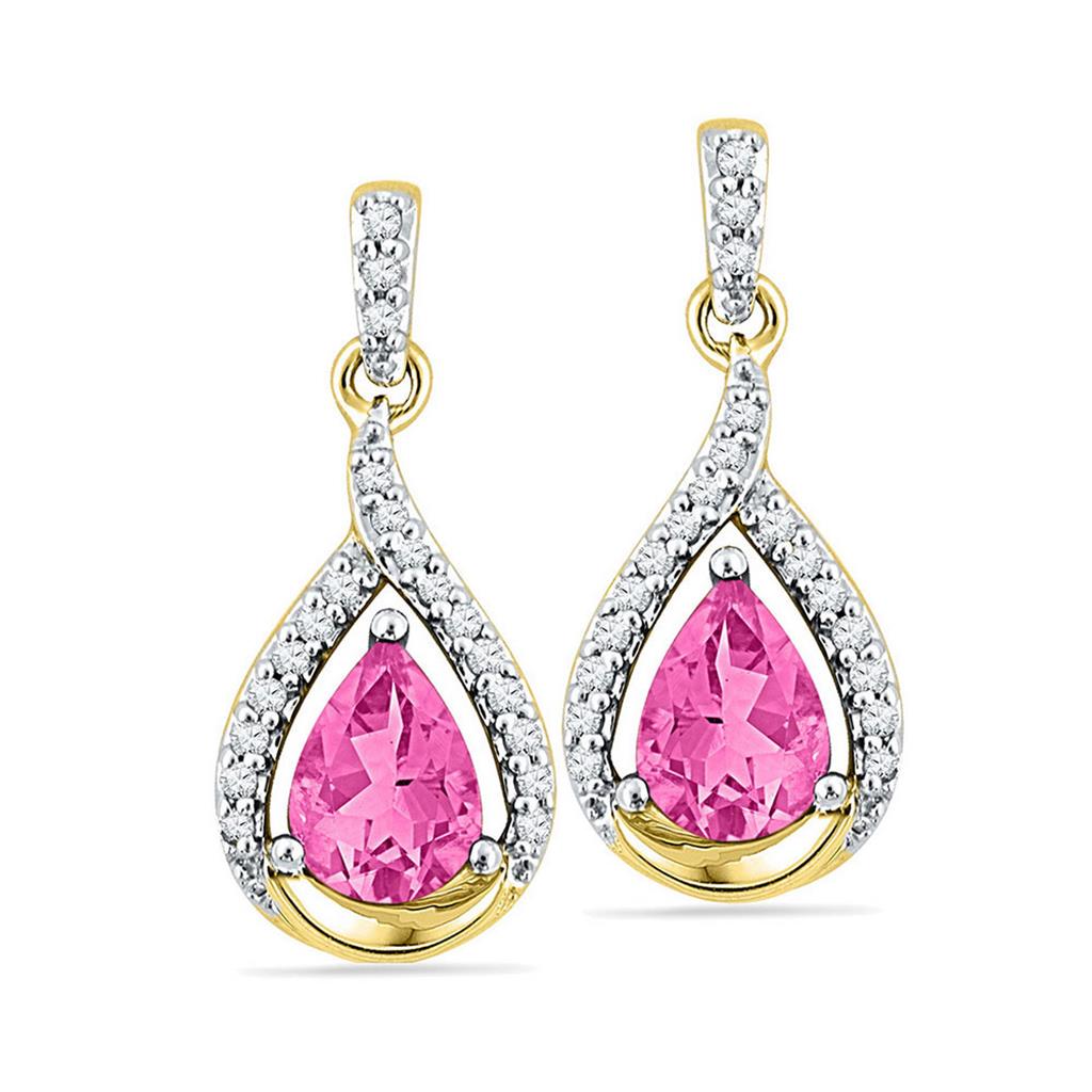 10k Yellow Gold Created Pink Sapphire Dangle Earrings 3-1/5 Cttw