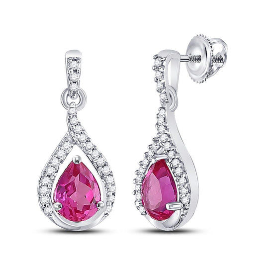 14k White Gold Created Pink Sapphire Dangle Earrings 3-1/5 Cttw