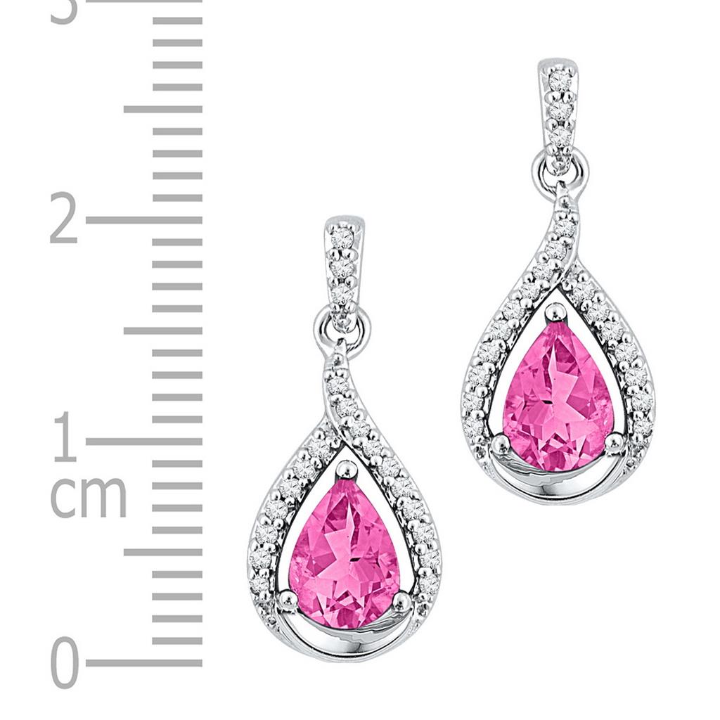 14k White Gold Created Pink Sapphire Dangle Earrings 3-1/5 Cttw