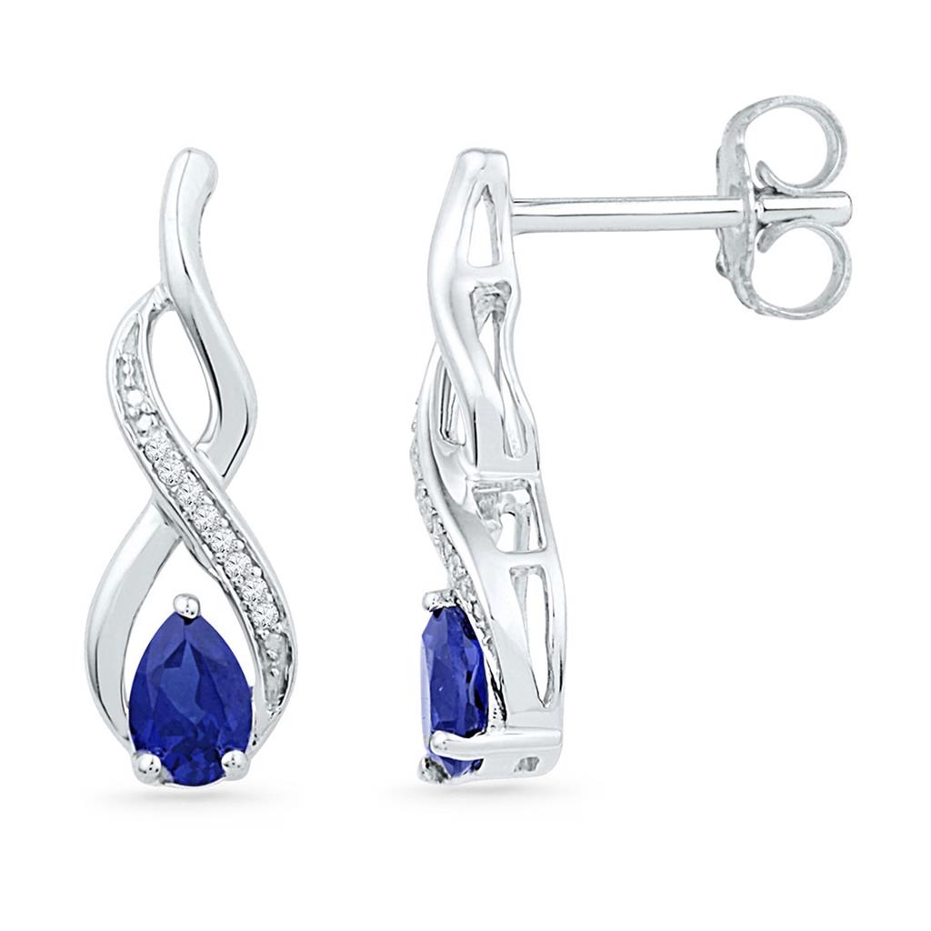 14k White Gold Pear Created Blue Sapphire Diamond Stud Earrings 1 Cttw