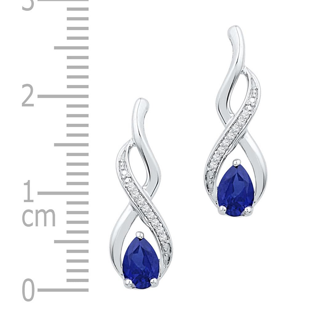 14k White Gold Pear Created Blue Sapphire Diamond Stud Earrings 1 Cttw