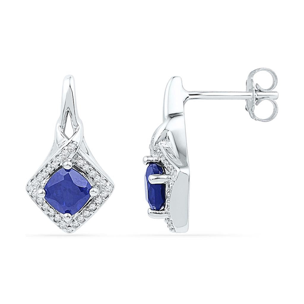 14k White Gold Round Created Blue Sapphire Stud Earrings 2 Cttw