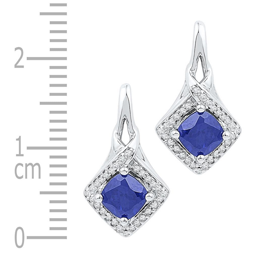 14k White Gold Round Created Blue Sapphire Stud Earrings 2 Cttw