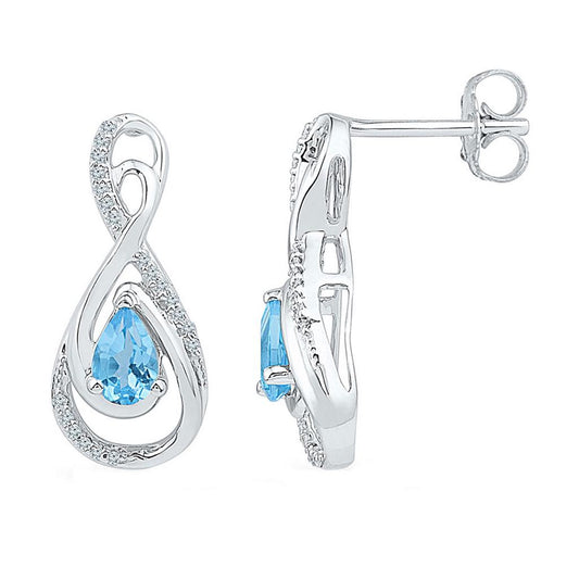 14k White Gold Pear Created Blue Topaz Fashion Earrings 1 Cttw