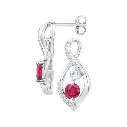 14k White Gold Round Created Ruby Solitaire Oval Diamond Earrings 1 Cttw