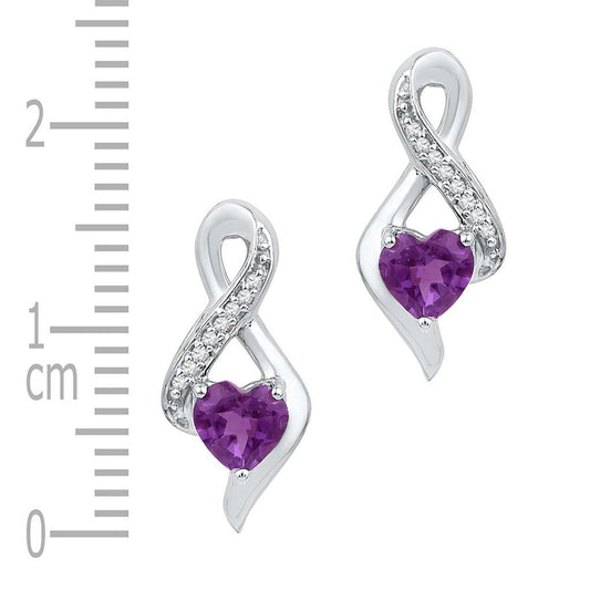 14k White Gold Heart Amethyst Diamond Fashion Earrings 1/20 Cttw