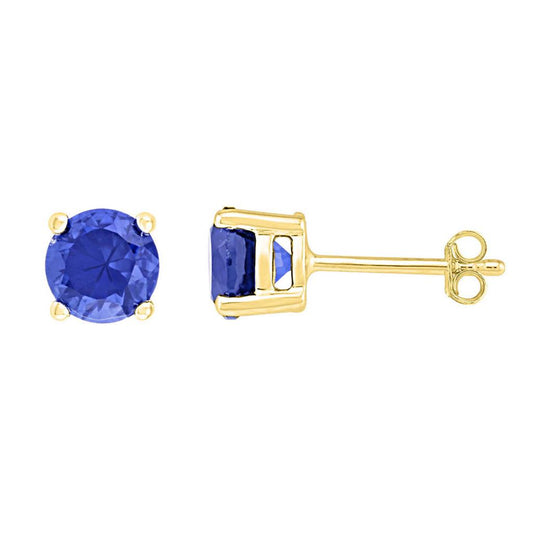 10k Yellow Gold Round Created Blue Sapphire Solitaire Earrings 2 Cttw