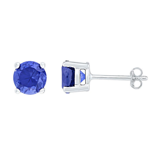 14k White Gold Round Created Blue Sapphire Solitaire Earrings 2 Cttw