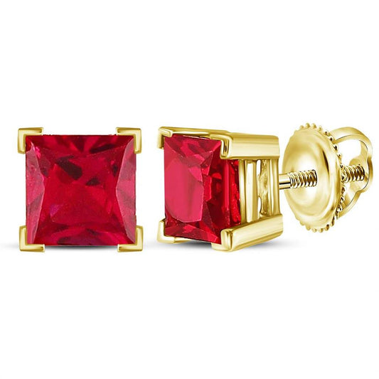 10k Yellow Gold Princess Created Ruby Solitaire Earrings 2 Cttw