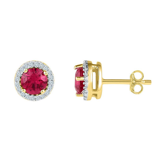 10k Yellow Gold Round Created Ruby Solitaire Stud Earrings 1-1/3 Cttw