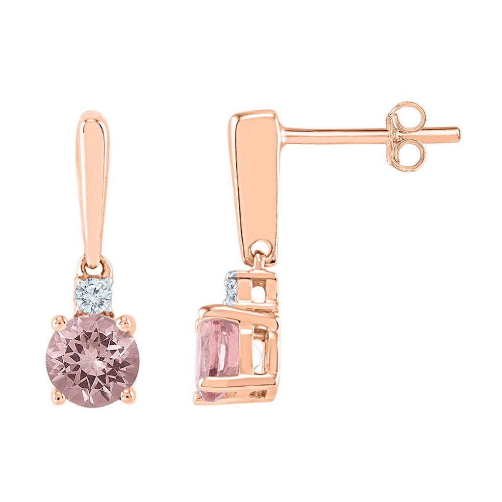 10k Rose Gold Round Created Morganite Dangle Earrings 3/8 Cttw