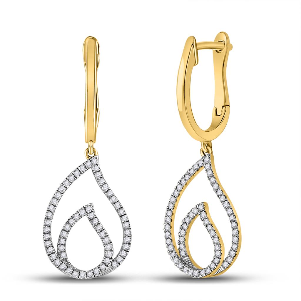 10k Yellow Gold Round Diamond Teardrop Dangle Earrings 1/3 Cttw