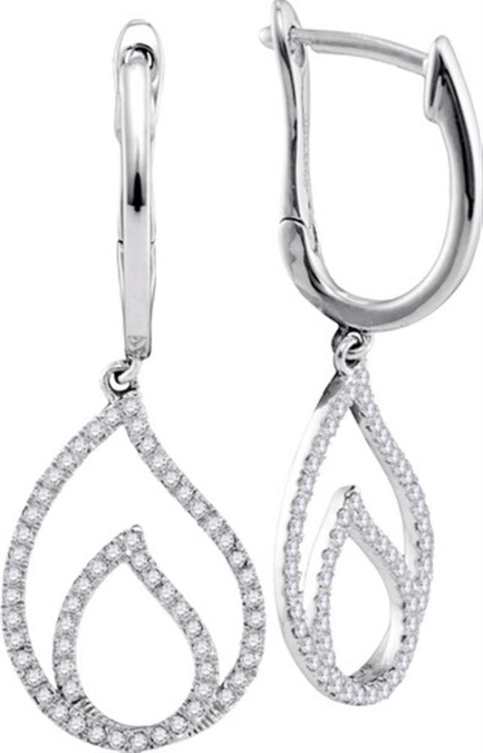 14k White Gold Round Diamond Teardrop Dangle Earrings 1/3 Cttw