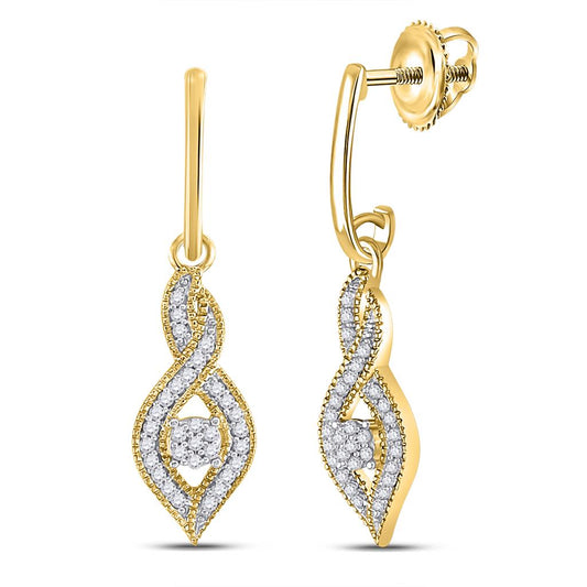 10k Yellow Gold Round Diamond Cluster Dangle Earrings 1/6 Cttw