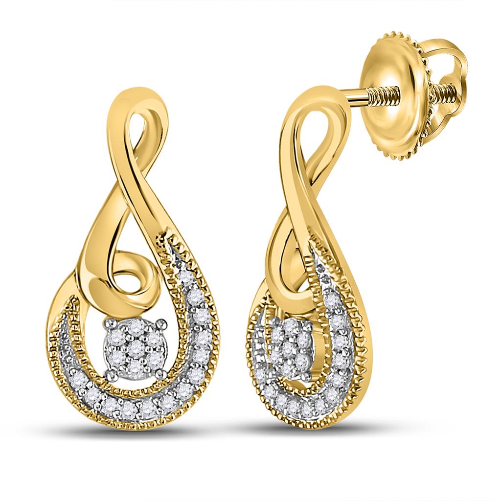 10k Yellow Gold Round Diamond Teardrop Earrings 1/10 Cttw