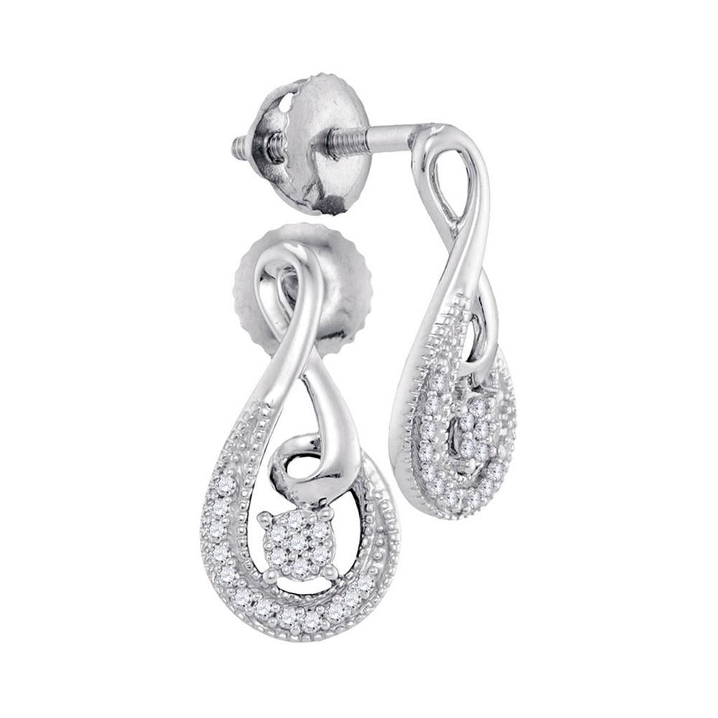 14k White Gold Round Diamond Teardrop Earrings 1/10 Cttw