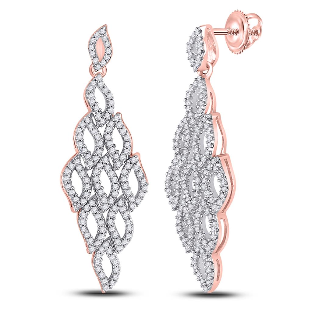 10k Rose Gold Round Diamond Dangle Earrings 3/4 Cttw