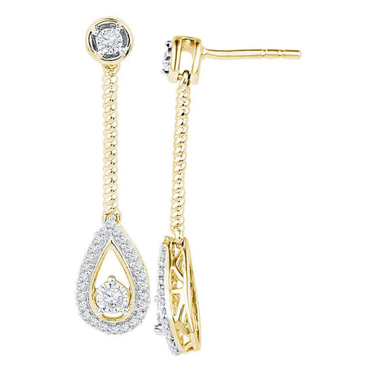 10k Yellow Gold Round Diamond Teardrop Dangle Earrings 1/4 Cttw