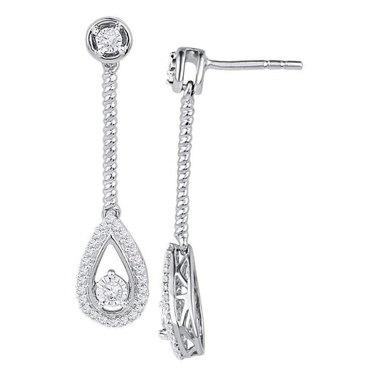 14k White Gold Round Diamond Teardrop Dangle Earrings 1/4 Cttw