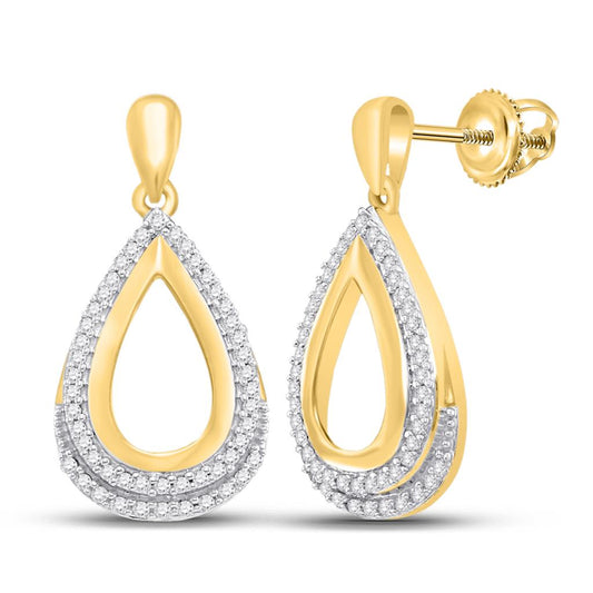 10k Yellow Gold Round Diamond Teardrop Dangle Earrings 1/4 Cttw