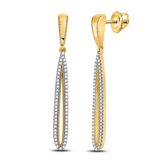 10k Yellow Gold Round Diamond Oblong Teardrop Dangle Earrings 1/3 Cttw