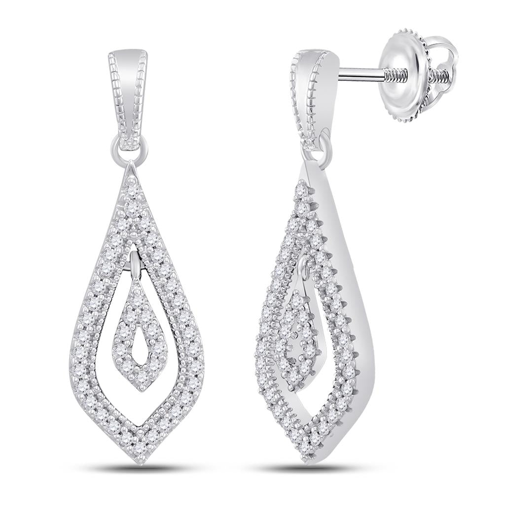 14k White Gold Round Diamond Teardrop Dangle Earrings 1/4 Cttw