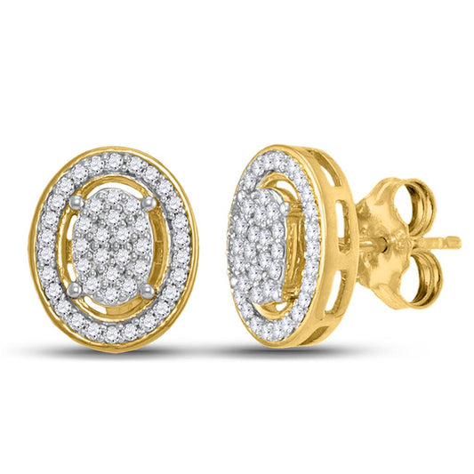 10k Yellow Gold Round Diamond Oval Cluster Earrings 1/4 Cttw