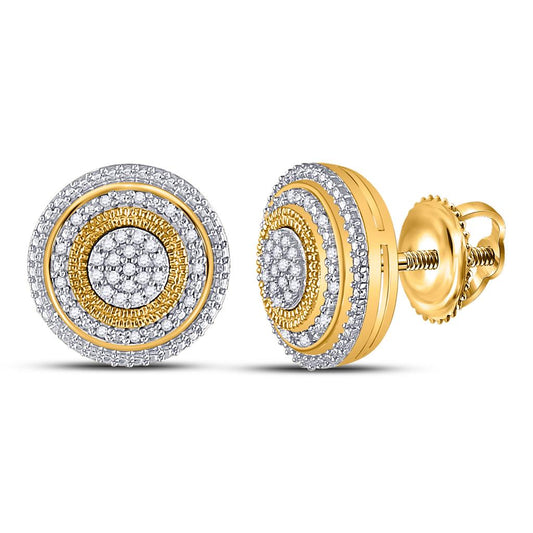 10k Yellow Gold Round Diamond Concentric Circle Cluster Earrings 1/6 Cttw