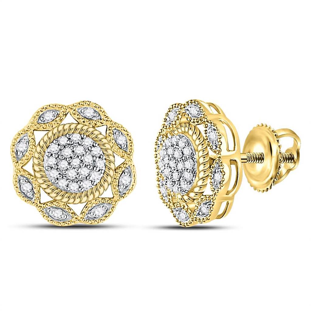 10kt Yellow Gold Round Diamond Milgrain Cable Cluster Earrings 1/6 Cttw