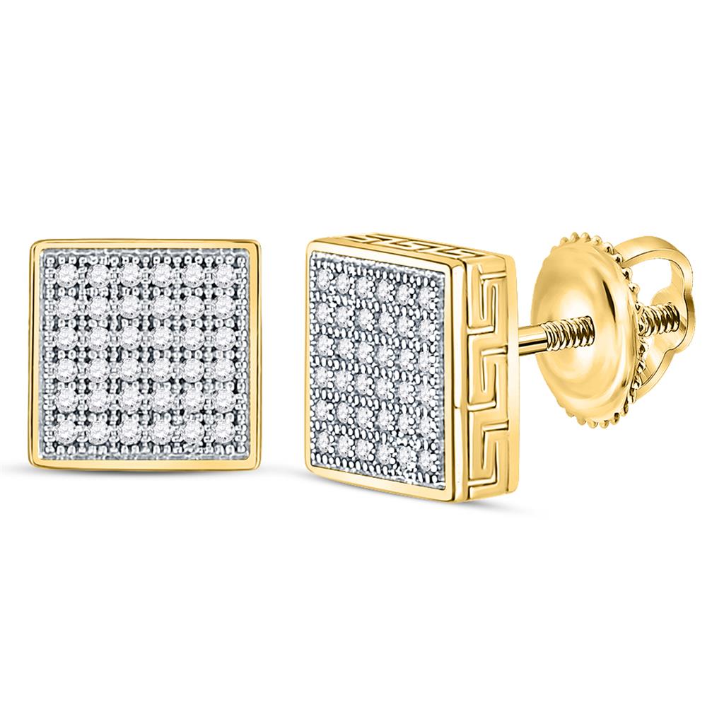 10kt Yellow Gold Round Diamond Square Cluster Stud Earrings Cttw