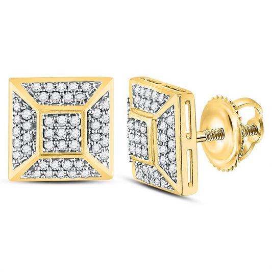 10kt Yellow Gold Round Diamond Square Cluster Stud Earrings 1/5 Cttw