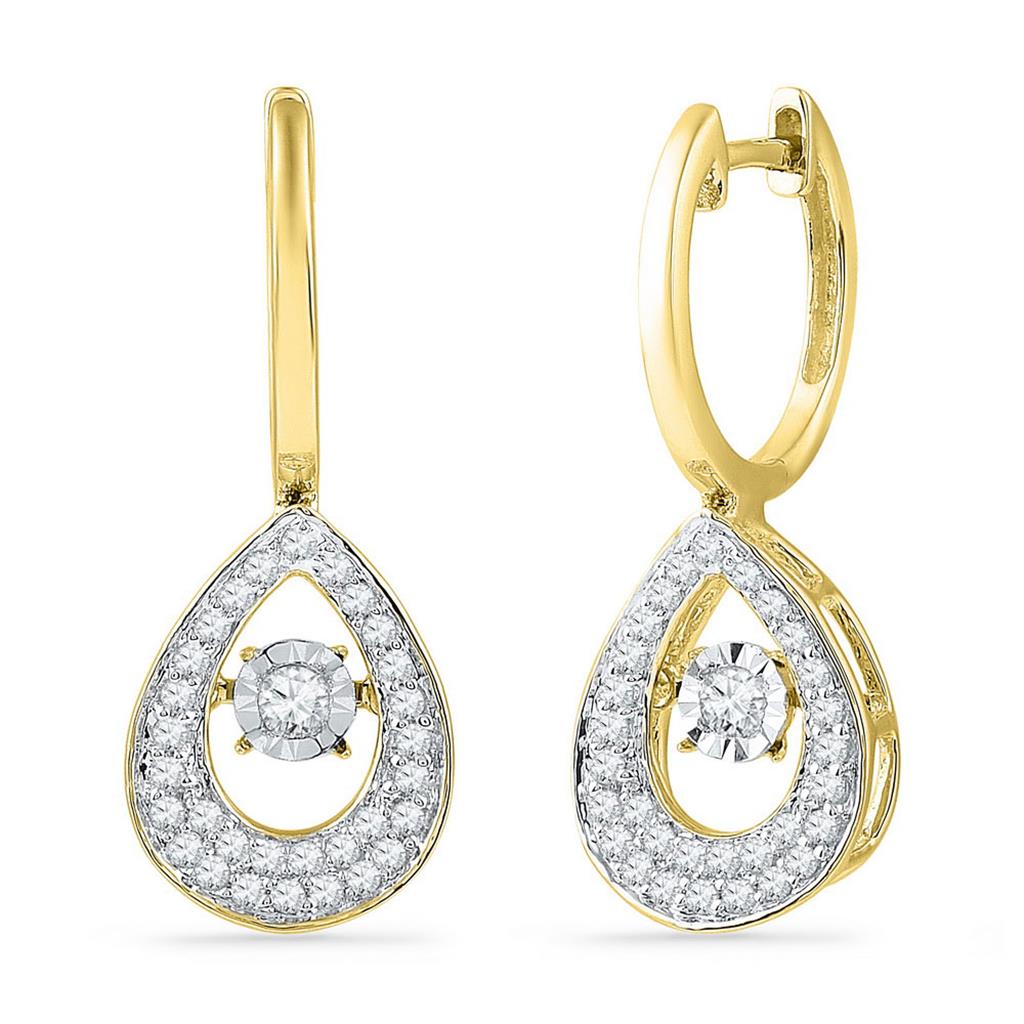 10kt Yellow Gold Round Diamond Teardrop Moving Twinkle Dangle Earrings 1/2 Cttw