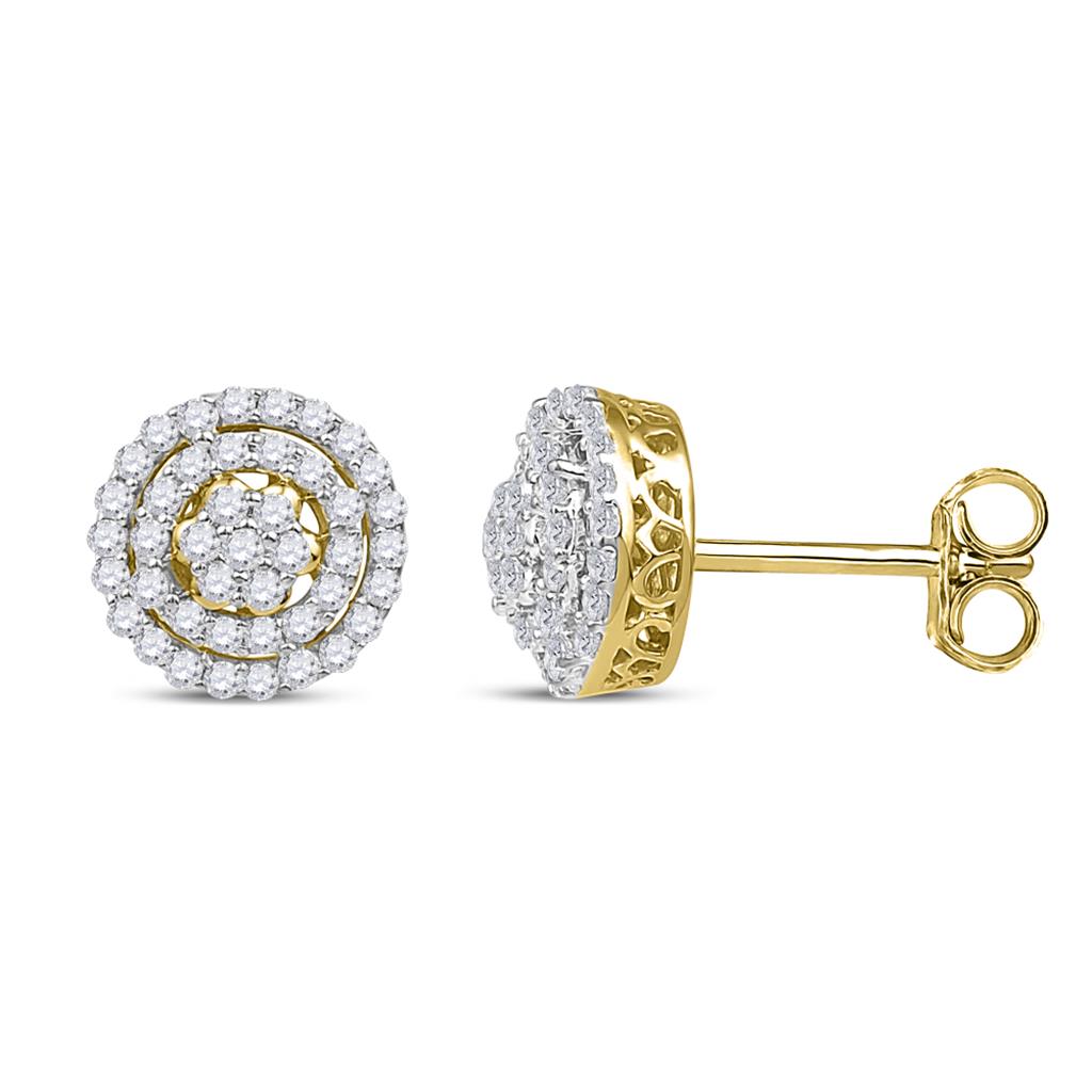 10k Yellow Gold Round Diamond Concentric Cluster Earrings 1/2 Cttw