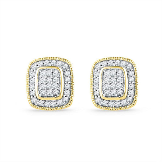 10k Yellow Gold Round Diamond Square Cluster Stud Earrings 1/4 Cttw