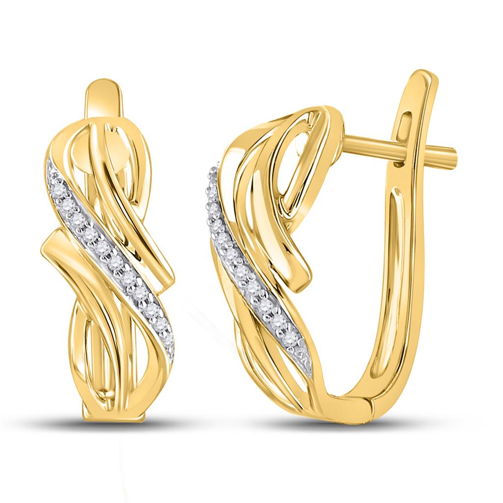 10k Yellow Gold Round Diamond Bypass Crossover Hoop Earrings 1/12 Cttw