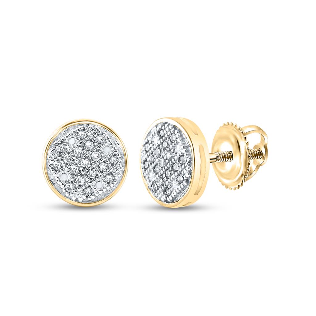 10k Yellow Gold Round Diamond Circle Cluster Earrings 1/10 Cttw