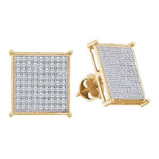 10k Yellow Gold Round Diamond Square Cluster Earrings 1/2 Cttw