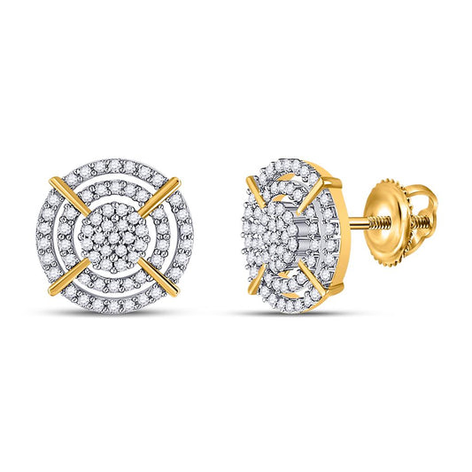 10k Yellow Gold Round Diamond Circle Cluster Earrings 3/8 Cttw