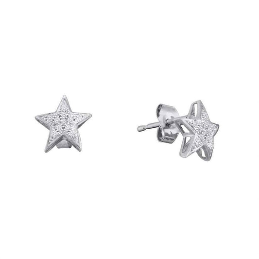 14k White Gold Round Diamond Star Earrings 1/20 Cttw